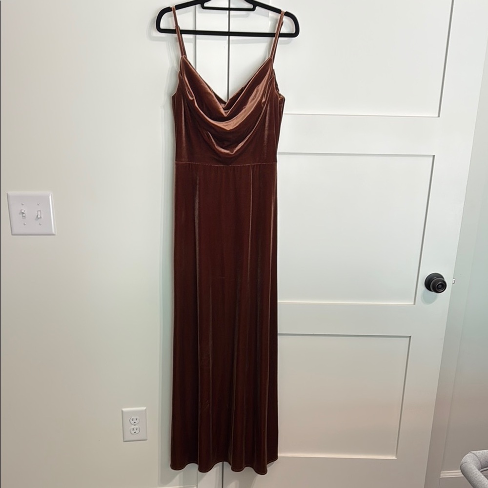 Revelry mahogany velvet bridesmaids dress